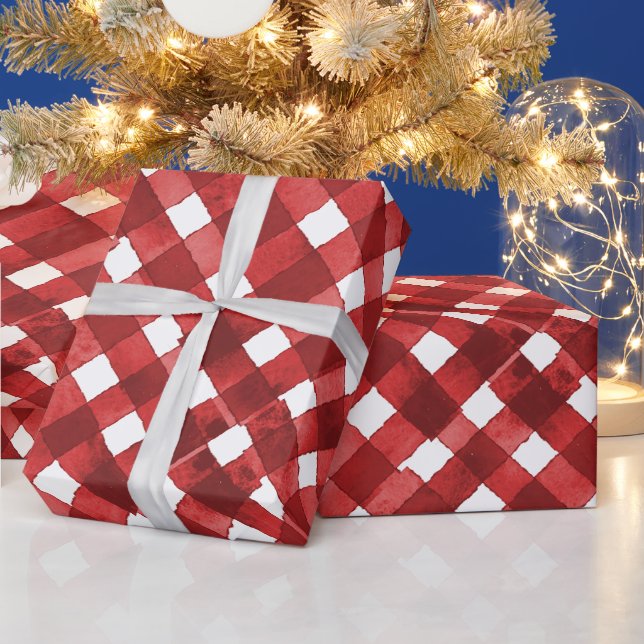Papel De Presente Vermelho Rústico Gingham Noël (Feriados)