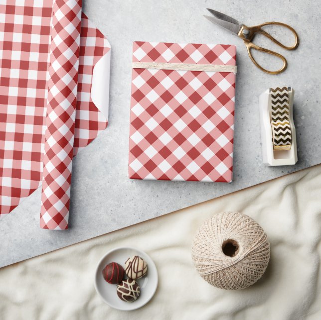 Papel De Presente Vermelho rústico xadrez gingham simples natal (Artesanato)