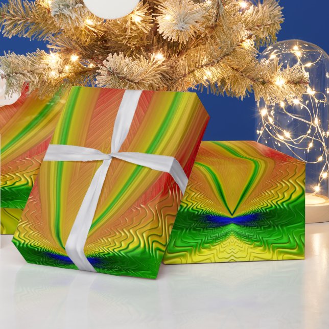 Papel De Presente ~ Vermelho Verde Amarelo Fractal ~ Natal (Feriados)