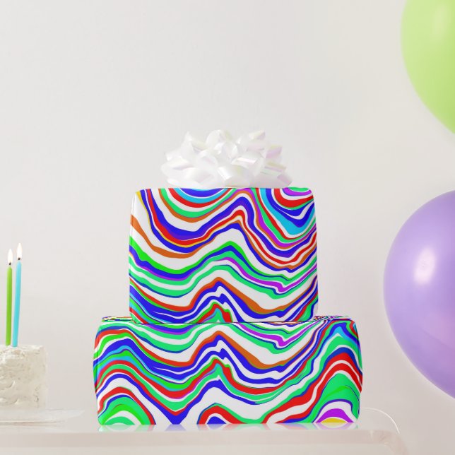 Papel De Presente Vermelho, Verde, Azul, Abstrato branco (Presentes para festas)