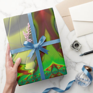 Papel De Presente ~ Vermelho Verde Branco Fractal ~ Natal