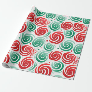 Papel De Presente Vermelho, Verde e Branco da espiral natalícia