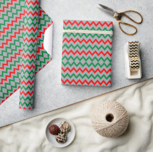 Papel De Presente Vermelho Verde ZigZag Simples