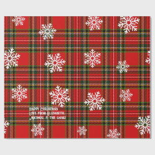 Papel De Presente Vermelho Xadrez Branco Floco de Neve Natal Persona
