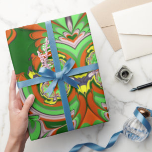 Papel De Presente ~ Vermelhos Amarelo Verde Fractal ~ Molho de Natal