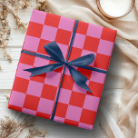 Papel De Presente Vermelhos e Rosa Neon Checkerboard Vintage<br><div class="desc">Papel de embrulhamento de vinheta da placa de xadrez,  branco-claro e vermelho</div>