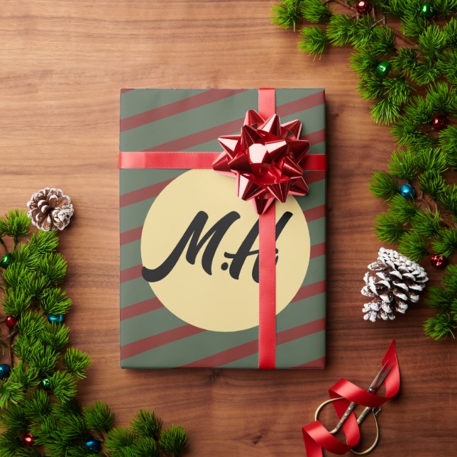 Papel De Presente Vermelhos e verdes, monogramas, (Presente de Natal)