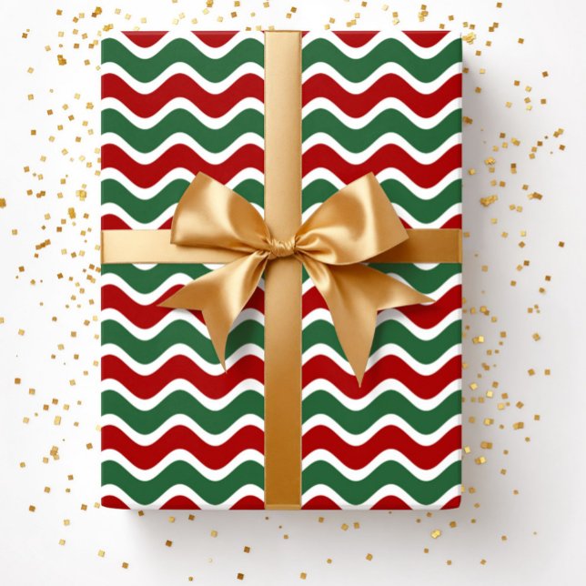 Papel De Presente Vermelhos Modernos - Greve Verde (Christmas Red Green Stripes Pattern Wrapping Paper)