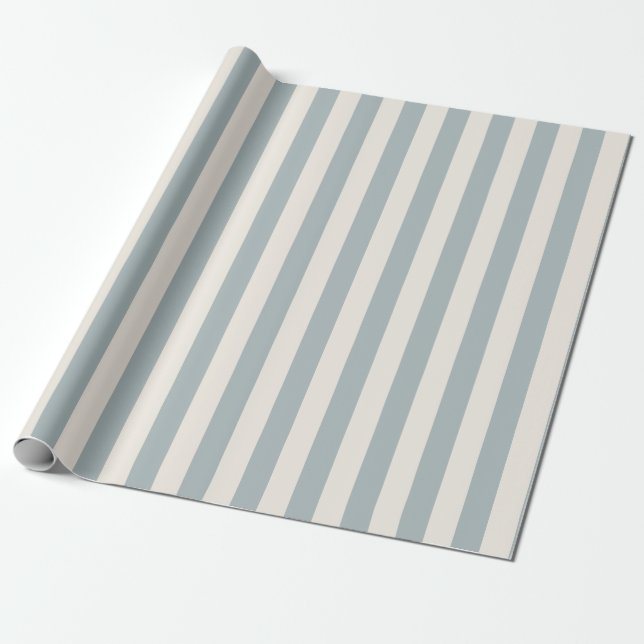 Papel De Presente Vertical Stripe Pattern Light Blue-Gray and Cream (Desenrolado)