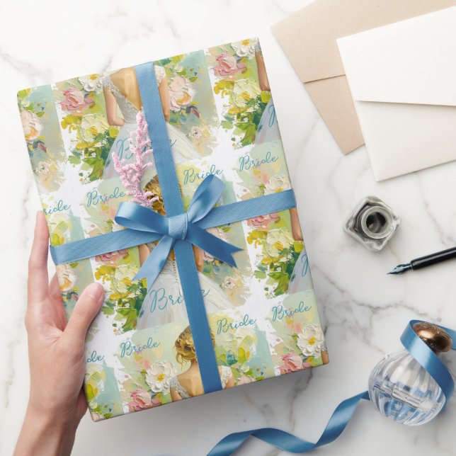 Papel De Presente Vestido Branco de Chuveiro de Noiva em fundo abstr (Presentear)