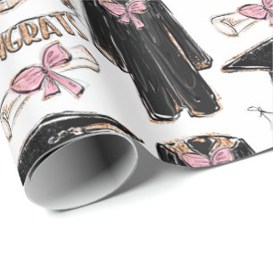 Papel De Presente Vestido de Formatura Desenhado à Mão Laço Rosa For