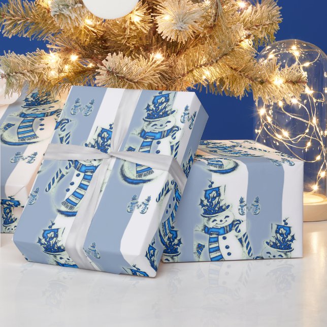 Papel De Presente Vestido Natal Blue & White Strike Snowman (Feriados)