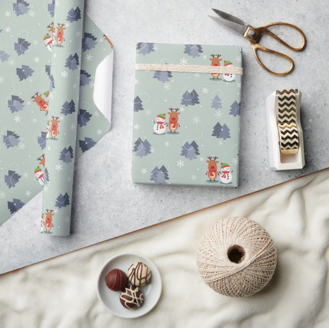 Papel De Presente Vestidos de Natal Tree Snowman Noel (Artesanato)