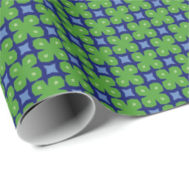 Papel De Presente Vestuário Geométrico Verde e Azul de Quatro Folhas