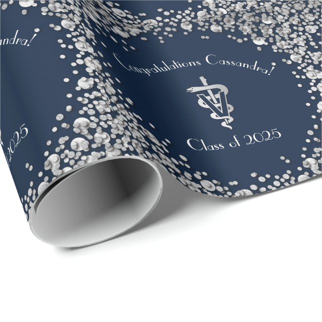 Papel De Presente Veterinarian Graduation Navy Blue Silver (Ponta do rolo)