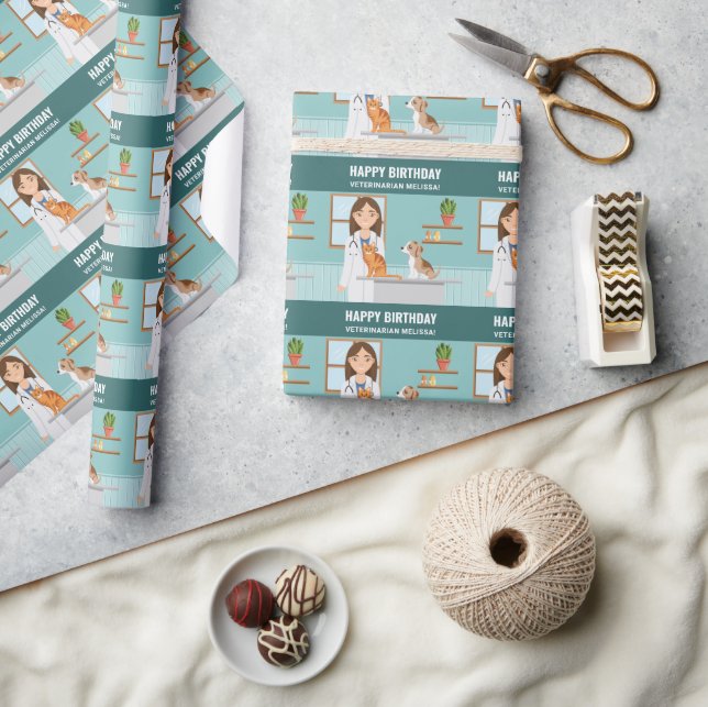 Papel De Presente Veterinário Vet Pet Doctor Birthday Personalizado (Artesanato)