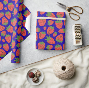 Papel De Presente Vetor Vermelho e Morango Azul