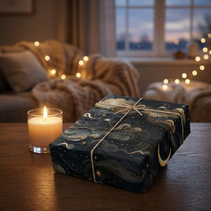 Papel De Presente Viagem da Lua: Celestial 3D Night Sky Design