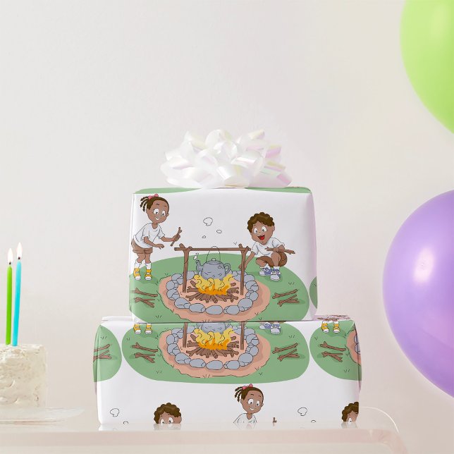 Papel De Presente Viagem de Acampamento Infantil Menino e Menina na  (Criador carregado)