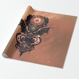 Papel De Presente Viagem de tempo místico com asas, relógio de galão