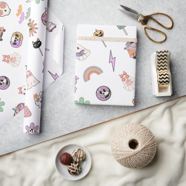 Papel De Presente Vibrações Assustadoras de Retrô no Halloween  (Artesanato)