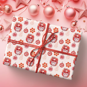 Papel De Presente Vibrações de Natal Alegre e Divertido Rosa Retro