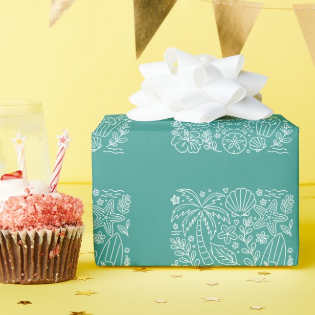 Papel De Presente Vibrações de Praia Tropical (Festa de aniversário)
