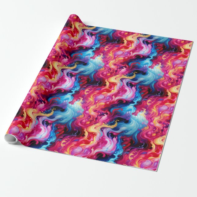 Papel De Presente Vibrant Abstract Fluid Art Wrapping Paper (Desenrolado)