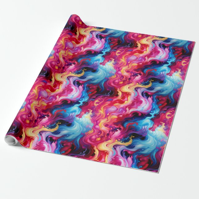 Papel De Presente Vibrant Abstract Fluid Art Wrapping Paper (Desenrolado)