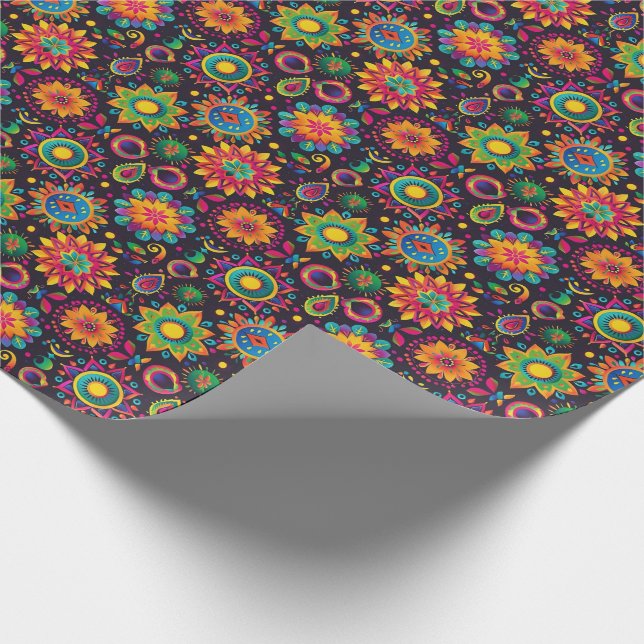 Papel De Presente Vibrant Diwali Spiral Bloom Carnaval (Ponta)