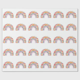 Papel De Presente Vibrant Floral Rainbow Watercolor Birthday