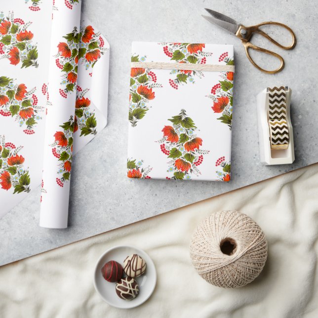 Papel De Presente Vibrant Folk Art Floral Wrapping Paper (Artesanato)