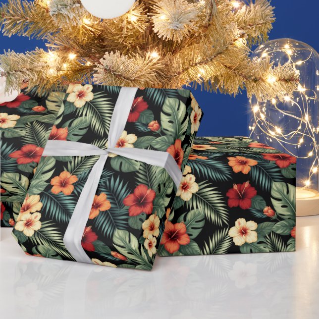 Papel De Presente Vibrant Magenta Hibiscus Tropical Florals (Feriados)