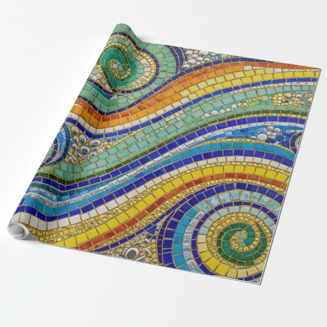 Papel De Presente Vibrant Mosaic Swirl Wrapping Paper (Desenrolado)