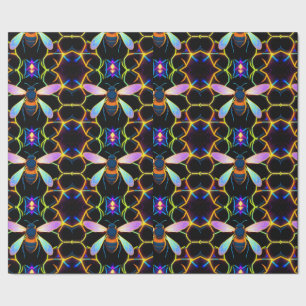 Papel De Presente Vibrant Neon Honeybee com Abstrato Hexagonal