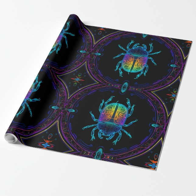 Papel De Presente Vibrant Neon Scarab (Desenrolado)