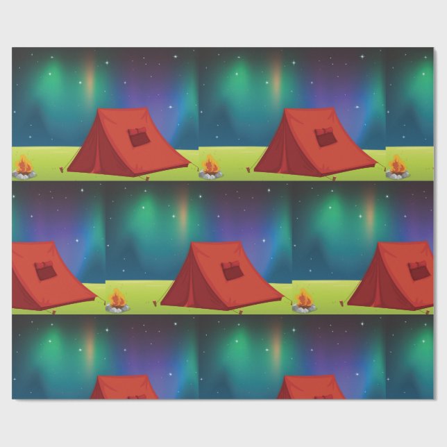 Papel De Presente Vibrant Northern Lights Camping Tent Night (Aberto)