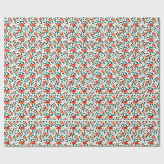 Papel De Presente Vibrant Orange Floral Garden Pattern - Elegant Tea (Aberto)