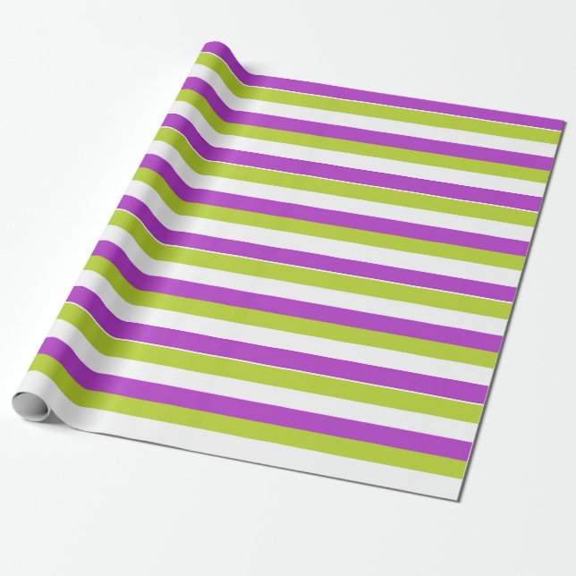 Papel De Presente Vibrant Purple and Lime Green Stripe Pattern (Desenrolado)