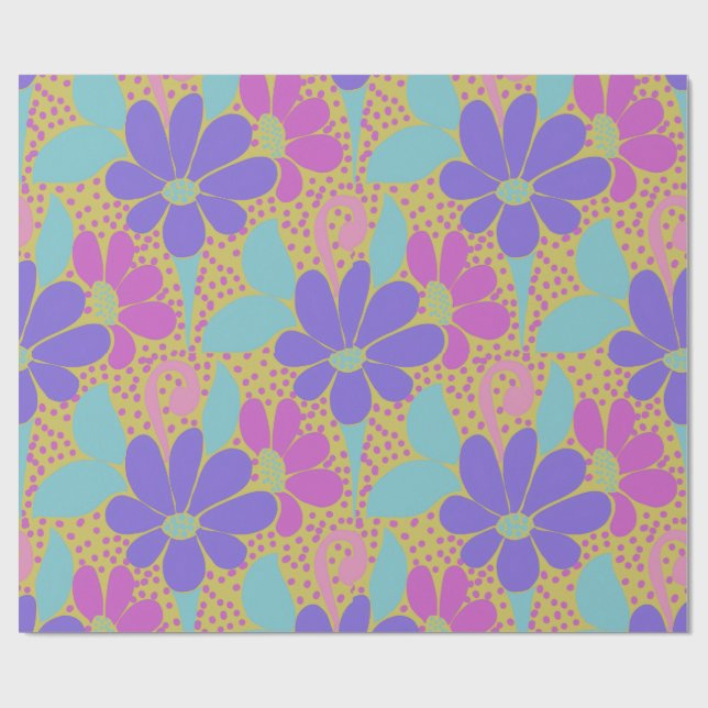 Papel De Presente Vibrant Purple & Pink Floral Pattern Wrapping  (Aberto)