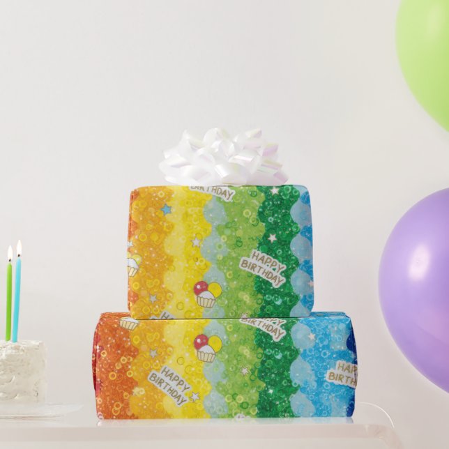 Papel De Presente Vibrant Rainbow Birthday Cake Wrapping Paper  (Presentes para festas)