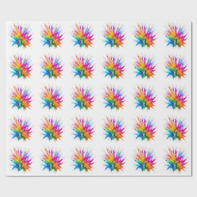 Papel De Presente Vibrant Rainbow Paint Splatter Explosion (Aberto)