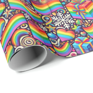 Papel De Presente Vibrant Rainbow Pride Christmas Wrapping Paper