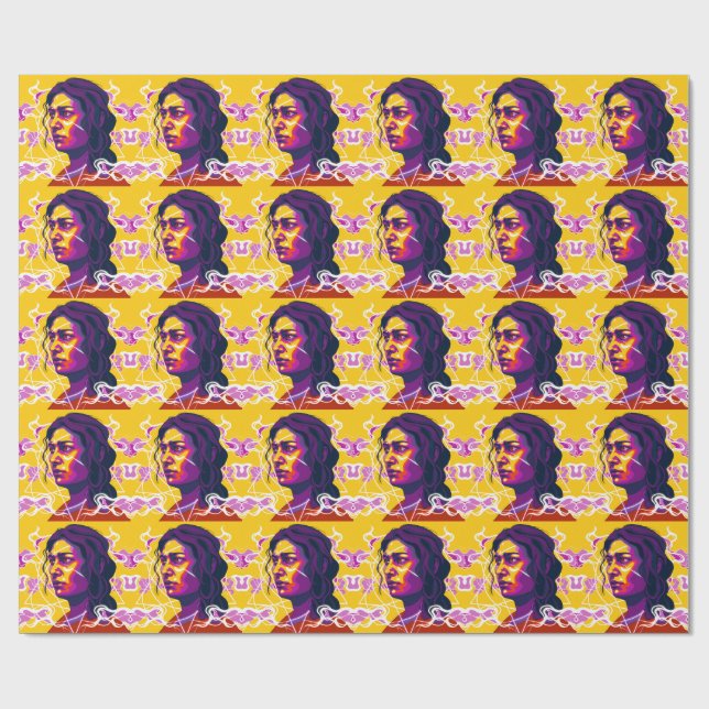 Papel De Presente Vibrant Stylized Portrait with Abstract Elements (Aberto)