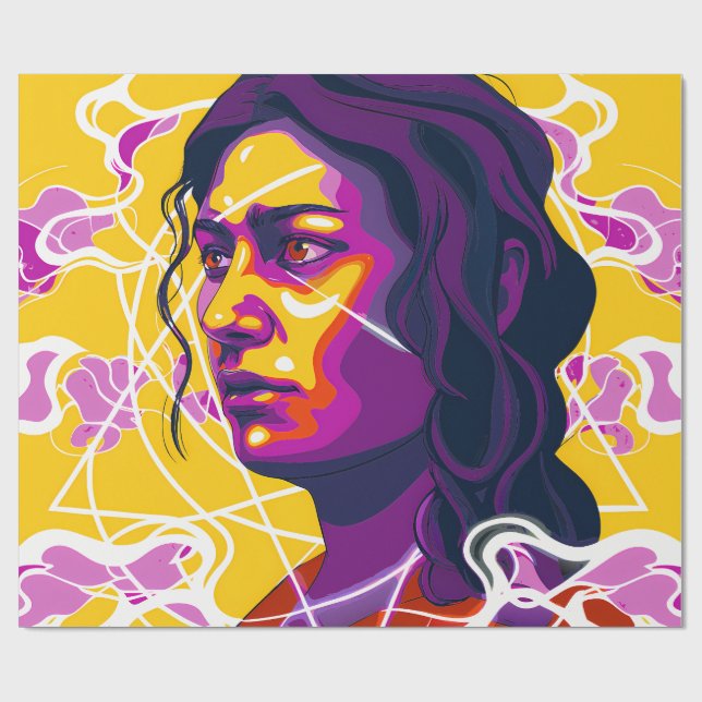 Papel De Presente Vibrant Stylized Portrait with Abstract Elements (Aberto)