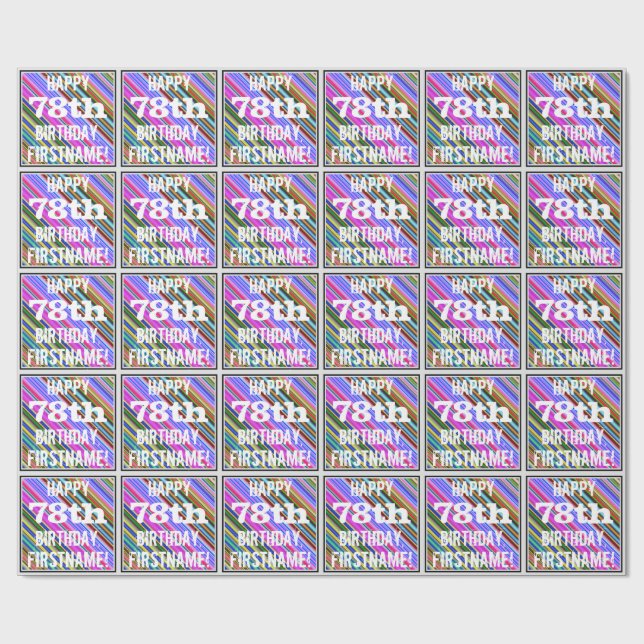 Papel De Presente Vibrante, Colorido 78º Aniversário + Nome Personal (Aberto)