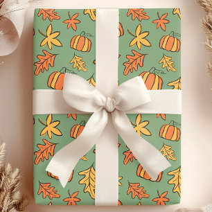 Papel De Presente Vibrante Flor de Abóbora de Folhagem de Outono