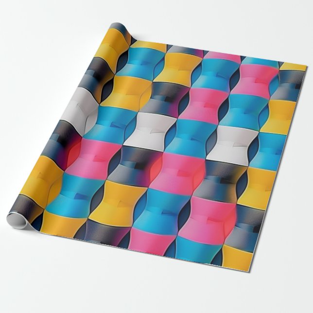 Papel De Presente Vibrante padrão geométrico de ampulheta 3D (Desenrolado)