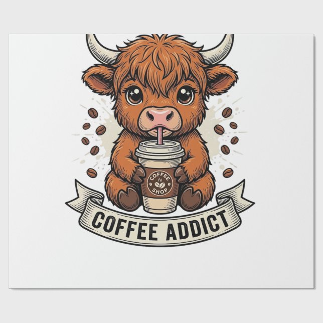 Papel De Presente Viciado em Café Vaquinha das Terras Altas Fofo Gra (Aberto)