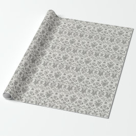 Papel De Presente Victorian Damask Floral White Vintage
